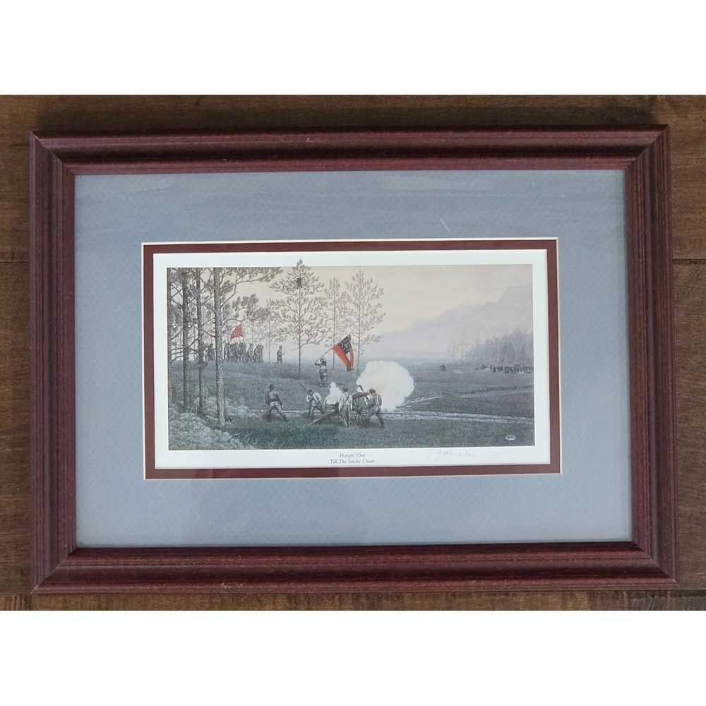 Vtg John Warr Hangin Out Till The Smoke Clears Framed Civil War Print Signed